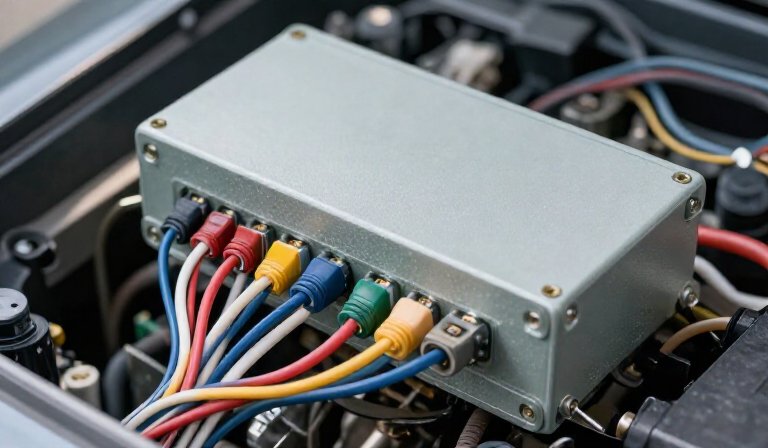 блок управления сигнализацией с аккуратно подключенными проводами